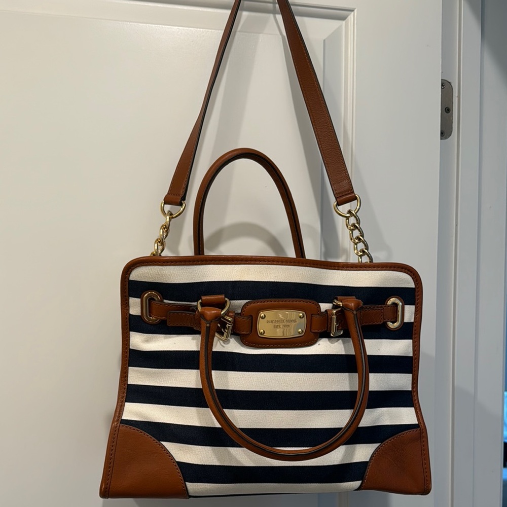 Michael Kors Navy and White Striped Tote Bag